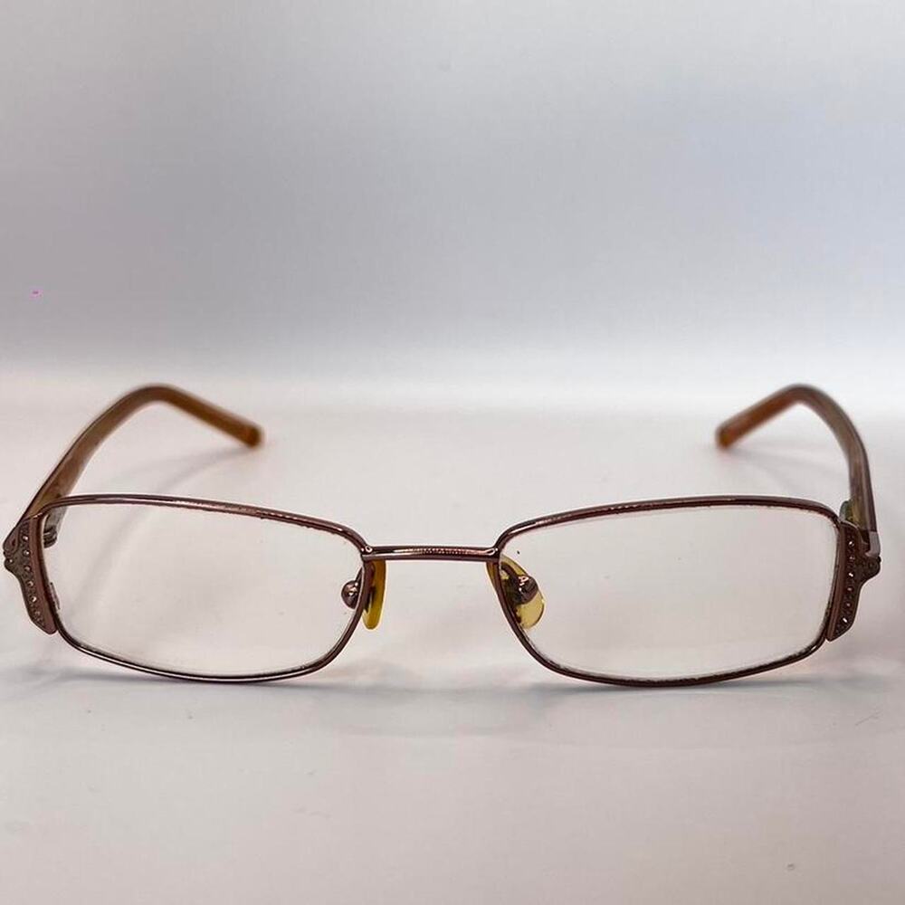 Brown rectangular glasses with gold